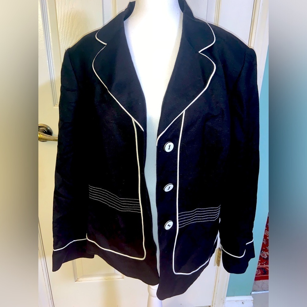 Jh Collection Black Linen Blazer Classic Plus Size Contemporary Minimalist